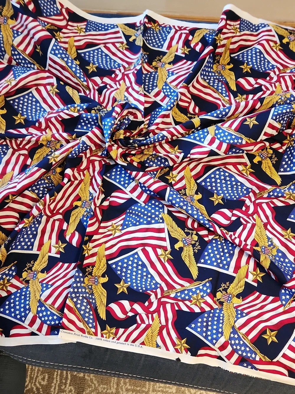 Cranston Vintage Patriotic American Flag Eagle Cotton Fabric - Red, White & Blue